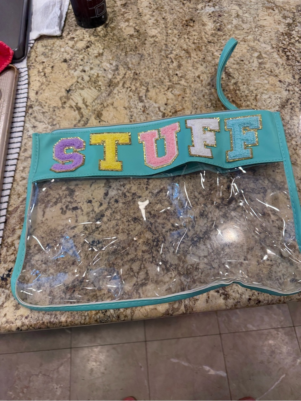 Teal Clear 'STUFF' Zip Pouch